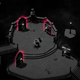 The crow stands near three red doors and one white door in the Reaping Commission in Death's Door.